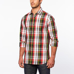 Plaid Button-Up + Floral Trim // Black + Red (L)