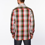 Plaid Button-Up + Floral Trim // Black + Red (L)