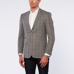 Renoir // Windowpane Wool Blend Slim Fit Blazer // Grey (US: 36R)