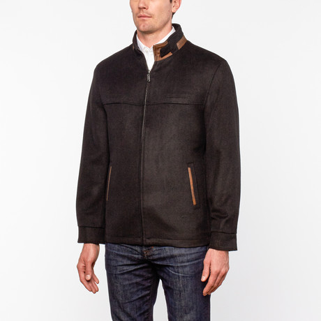 Contrast Panel Collar Zip-Up Coat // Black (M)