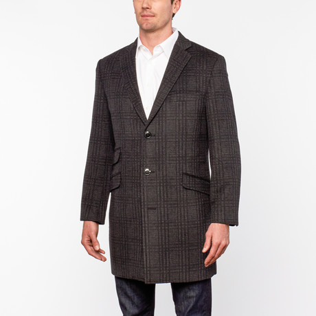 Wool-Blend Plaid Coat // Black (US: 42R)