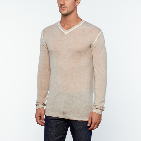 Wool + Cashmere V-Neck Sweater // Beige Dirty Effect (S)