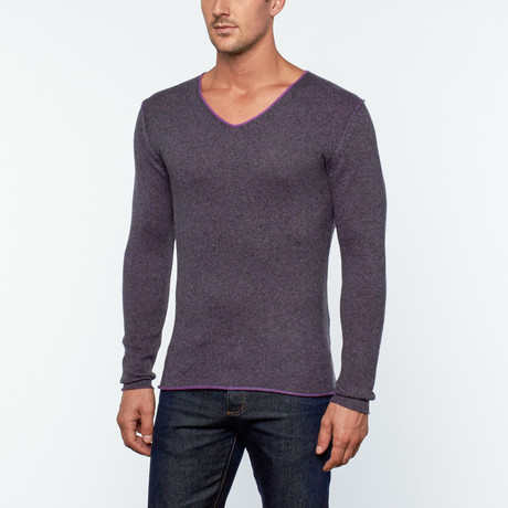 Wool Blend V-Neck Sweater // Purple Anthracite (S)