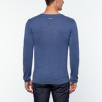 Wool + Cashmere Rolled Edge V-Neck Sweater // Deep Blue (XL)