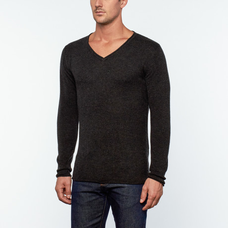 Wool + Cashmere Rolled Edge V-Neck Sweater // Anthracite (S)