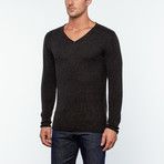 Wool + Cashmere Rolled Edge V-Neck Sweater // Anthracite (XL)