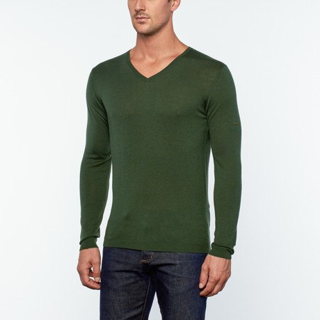 Alexandro Wool + Cashmere V-Neck Sweater // Deep Green (S)