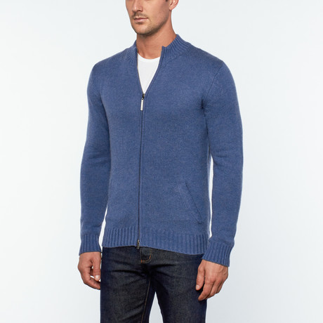 Corviglia Wool + Cashmere Zip-Up Sweater // Deep Blue (S)