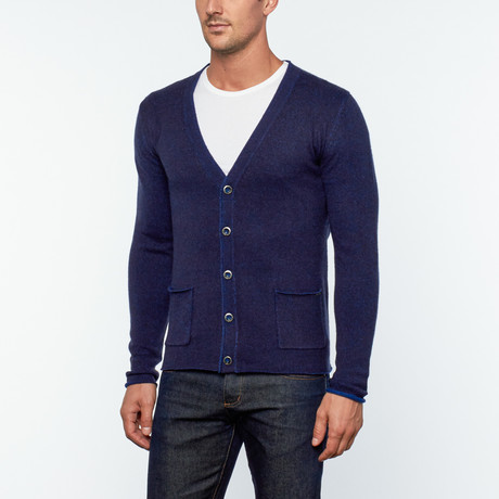 Wool Blend V-Neck Cardigan // Blue Navy (S)