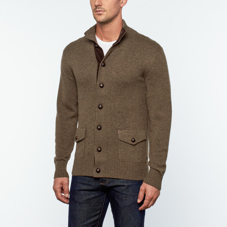 Messi Cashmere + Leather Button-Up Cardigan // Mink (S)