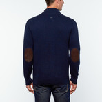 Messi Cashmere + Leather Button-Up Cardigan // Navy Blue (S)