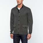 Messi Cashmere + Leather Button-Up Cardigan // Anthracite (S)