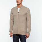 Corvatsch Cashmere Ribbed Zip-Up Sweater // Mink (L)