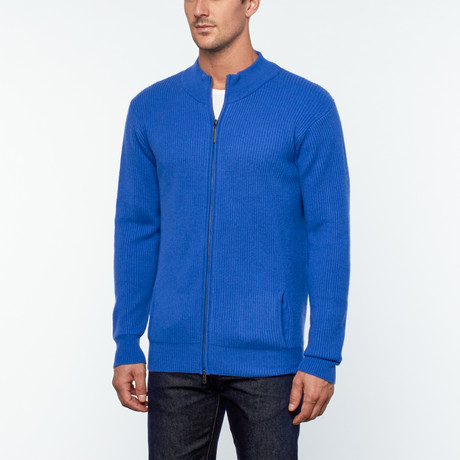 Corvatsch Cashmere Ribbed Zip-Up Sweater // Space Blue (S)