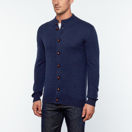 Jhonson Cashmere High Neck Cardigan // Navy Blue (S)