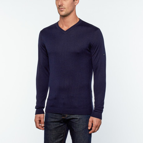 Utku Silk + Cashmere V-Neck Sweater // Navy Blue (S)