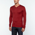 Utku Silk + Cashmere V-Neck Sweater // Dark Red (XL)