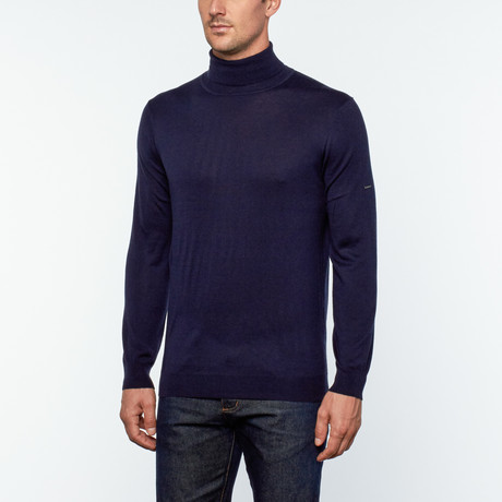 Utku Silk + Cashmere Turtleneck Sweater // Navy Blue (S)