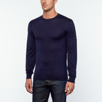 Utku Silk + Cashmere Round Neck Sweater // Navy Blue (L)