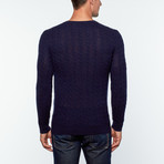 Amerigo Cashmere + Silk Blend Cable Knit Sweater // Navy Blue (L)