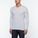 Amerigo Cashmere + Silk Blend Cable Knit Sweater // Pale Blue (M)