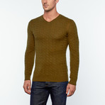 Amerigo Cashmere + Silk Blend Cable Knit Sweater // Khaki (S)