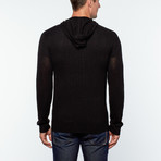 Amerigo Cashmere + Silk Blend Hooded Zip-Up Sweater // Black (L)