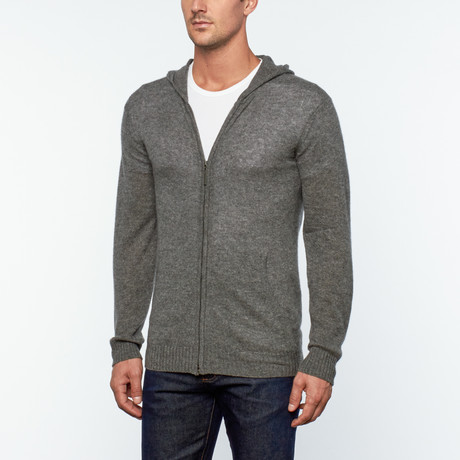 Amerigo Cashmere + Silk Blend Hooded Zip-Up Sweater // Anthracite (S)