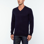 Cashmere V-Neck Sweater // Navy Blue (S)