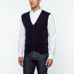Valdes Cashmere Button-Up Sweater Vest // Navy Blue (S)