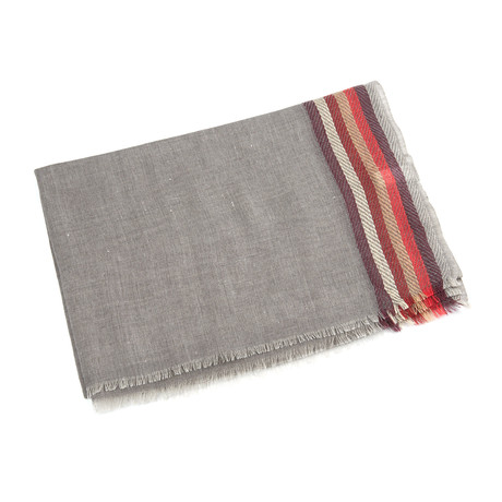 Wool + Silk Scarf // Grey Colorful Stripe