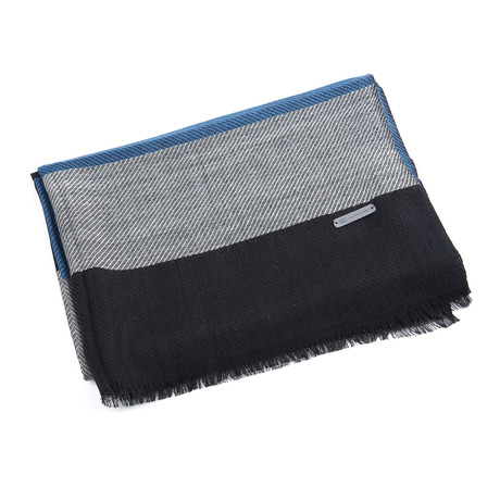 Wool + Silk Scarf // Deep Blue Horizon Stripe