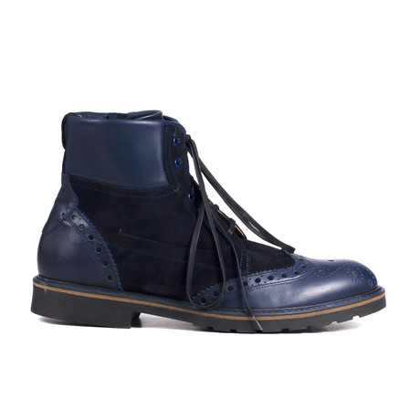 Leather + Split Leather Lace-Up Brogue Boot // Navy Blue (Euro: 40)