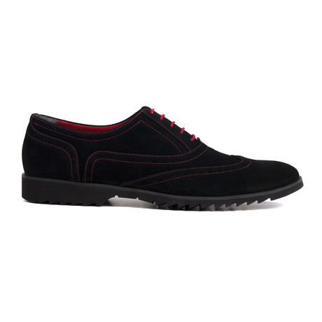 Suede Oxford Brogue // Black + Red (Euro: 40)