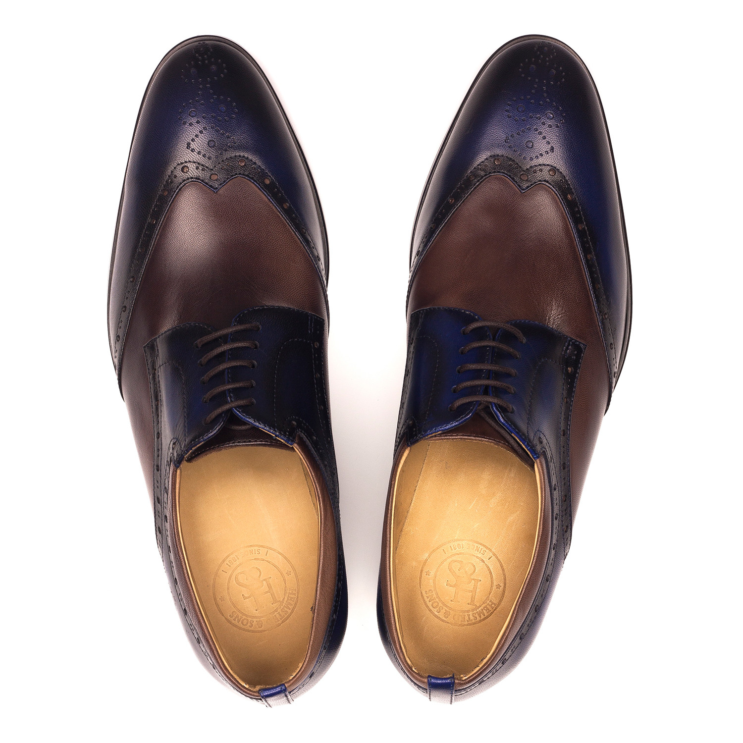 Two Tone Brogue // Navy Blue + Brown (Euro: 40) - Hemsted & Sons ...