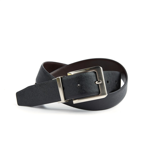 Reversible Saffiano Dress Belt // Black + Brown (Size 32")