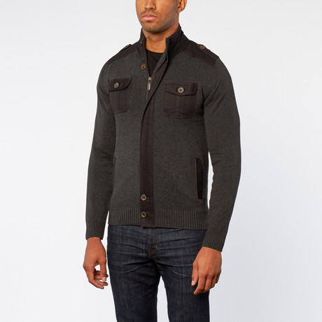 Truth Substance // Two Pocket Zip Up Knit Sweater // Charcoal (S)