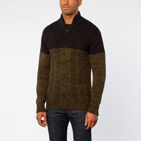 Two Tone Half Zip Sweater // Olive (S)