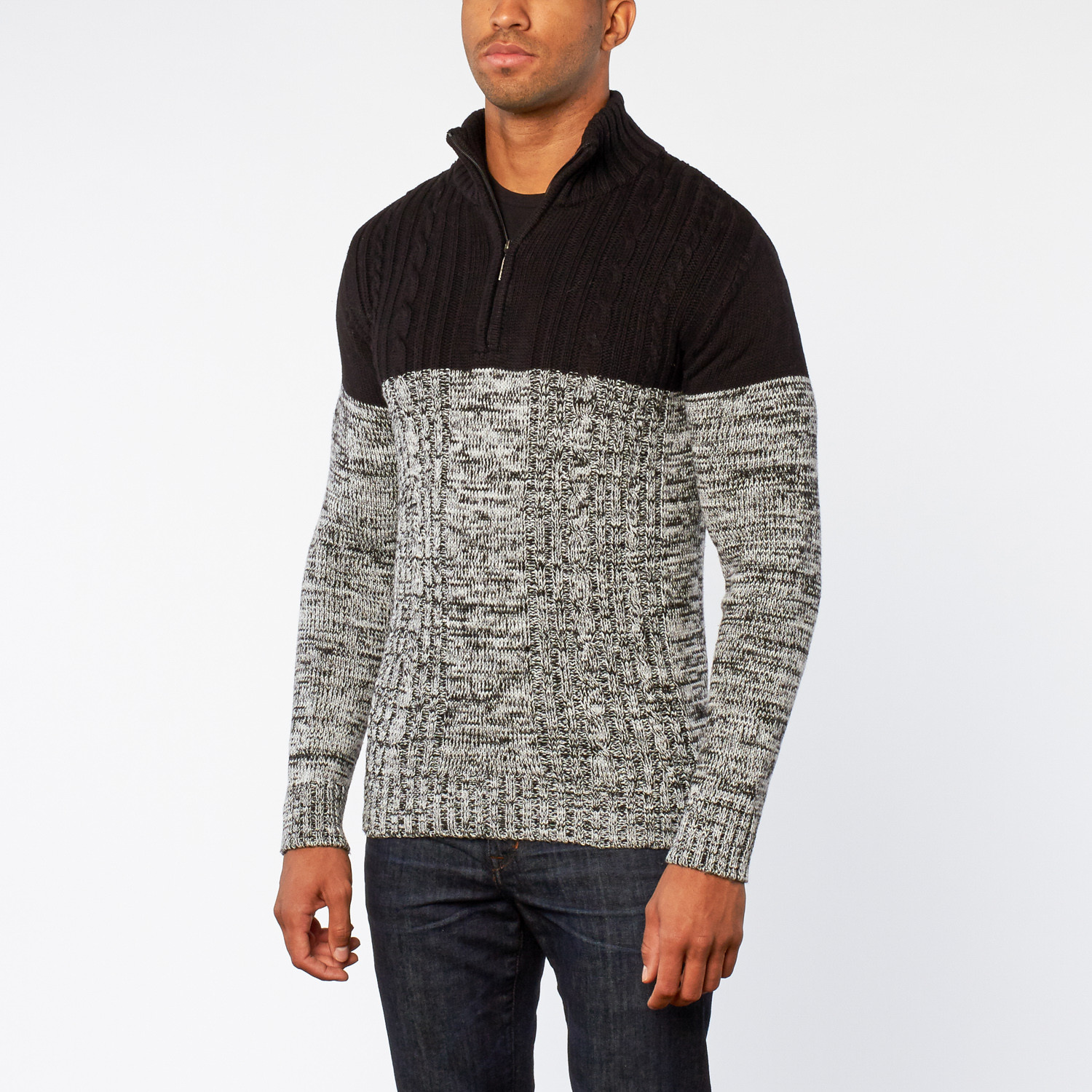 Truth Substance // Two Tone Half Zip Sweater // White (S) - Basics ...