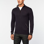 Cashmere Cotton Mock Neck Zip Jacket // Navy (S)