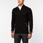 Cashmere Cotton Mock Neck Zip Jacket // Black (XL)