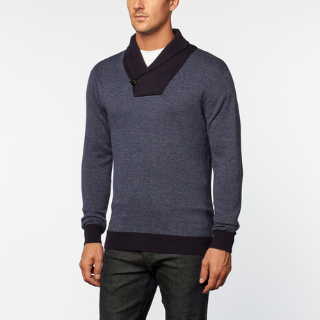 Cashmere Cotton Shawl Collar Pullover // Navy Melange (S)