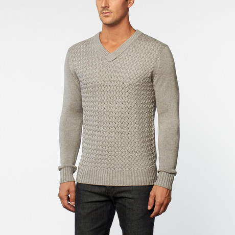 Cashmere Cotton Basketweave Sweater // Grey (S)