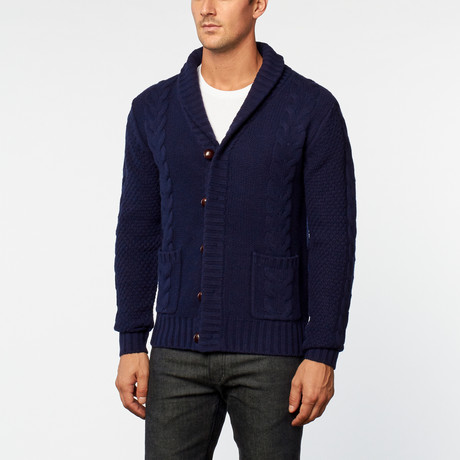 Merino Wool Cable Cardigan // Navy (S)