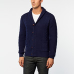 Merino Wool Cable Cardigan // Navy (L)