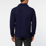 Merino Wool Cable Cardigan // Navy (L)