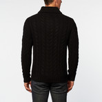 Wool Shawl Cable Collar Pullover // Black (S)