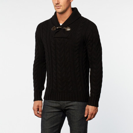 Wool Shawl Cable Collar Pullover // Black (S)