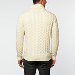 Wool Shawl Cable Collar Pullover // Ivory (S)