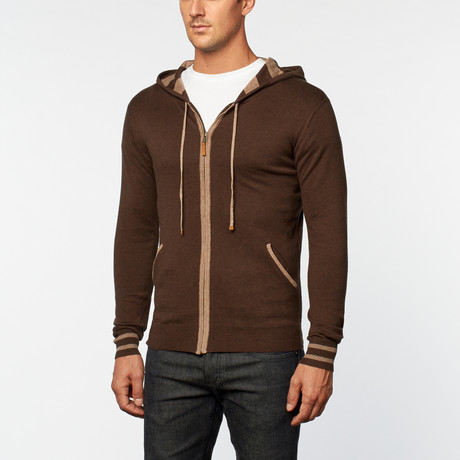 Cashmere Cotton Hooded Jacket // Brown (S)